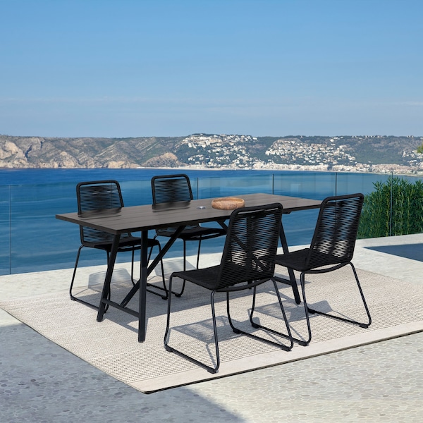 Armen Living Koala and Shasta 5 Piece Dining Set in Dark Eucalyptus and Metal with Black Rope 840254332362 - main